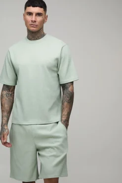 boohooMAN Ensemble T-shirt Plissé Coupe Ample Et Short Ample Pour Grand<Homme Tout Afficher|Survêtements