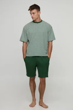 boohooMAN Ensemble T-shirt rayé à coupe boxy surdimensionné et short<Homme Survêtements