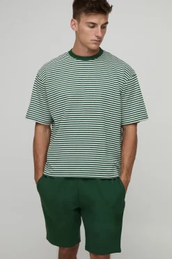 boohooMAN Ensemble T-shirt rayé à coupe boxy surdimensionné et short<Homme Survêtements