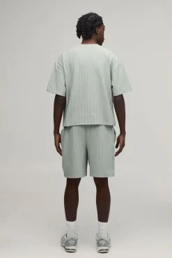 Ensemble T-shirt Rayé Jacquard Oversize Raccourci & Short Baggy