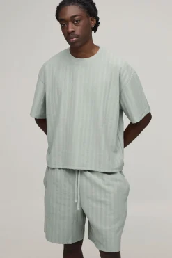 Ensemble T-shirt Rayé Jacquard Oversize Raccourci & Short Baggy