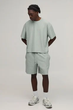 Ensemble T-shirt Rayé Jacquard Oversize Raccourci & Short Baggy