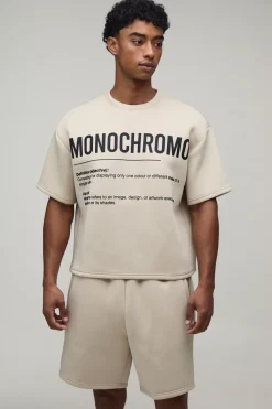 boohooMAN Ensemble T-shirt Scuba Oversize Boxy À Col Rond Et Short Décontracté Avec Impression Caoutchouc Haute Densité<Homme Survêtements