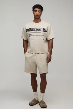 boohooMAN Ensemble T-shirt Scuba Oversize Boxy À Col Rond Et Short Décontracté Avec Impression Caoutchouc Haute Densité<Homme Survêtements