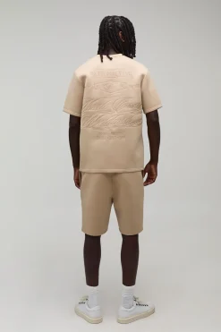 boohooMAN Ensemble T-shirt Scuba Structuré Coupe Régulière Broderie Monaco & Short Slim À Pinces<Homme Survêtements