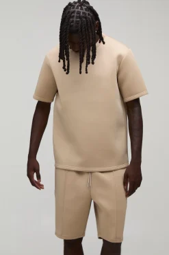 boohooMAN Ensemble T-shirt Scuba Structuré Coupe Régulière Broderie Monaco & Short Slim À Pinces<Homme Survêtements