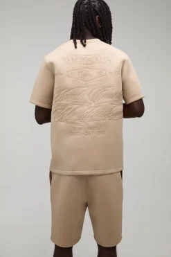 boohooMAN Ensemble T-shirt Scuba Structuré Coupe Régulière Broderie Monaco & Short Slim À Pinces<Homme Survêtements