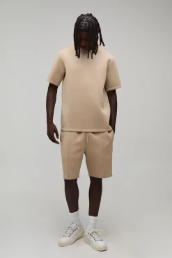boohooMAN Ensemble T-shirt Scuba Structuré Coupe Régulière Broderie Monaco & Short Slim À Pinces<Homme Survêtements
