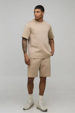 boohooMAN Ensemble T-shirt Scuba Thermocollé Coupe Regular Et Short Slim À Pinces<Homme Ensembles|Survêtements