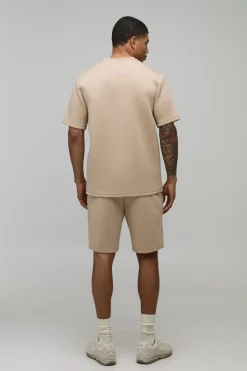 boohooMAN Ensemble T-shirt Scuba Thermocollé Coupe Regular Et Short Slim À Pinces<Homme Ensembles|Survêtements