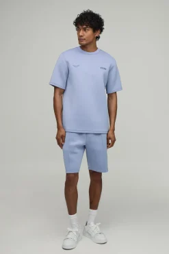 boohooMAN Ensemble T-shirt Scuba Thermocollé Coupe Regular Brodé Édition Limitée & Short Slim À Plis Piqués<Homme Survêtements