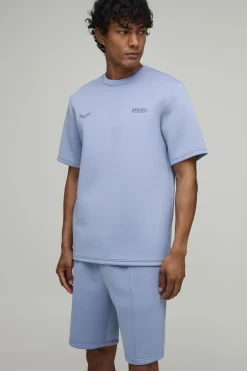 boohooMAN Ensemble T-shirt Scuba Thermocollé Coupe Regular Brodé Édition Limitée & Short Slim À Plis Piqués<Homme Survêtements