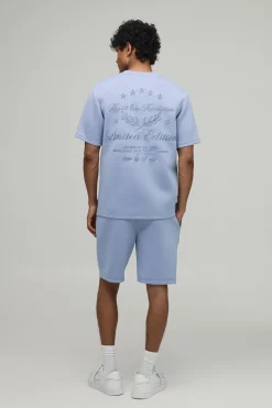boohooMAN Ensemble T-shirt Scuba Thermocollé Coupe Regular Brodé Édition Limitée & Short Slim À Plis Piqués<Homme Survêtements