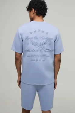 boohooMAN Ensemble T-shirt Scuba Thermocollé Coupe Regular Brodé Édition Limitée & Short Slim À Plis Piqués<Homme Survêtements