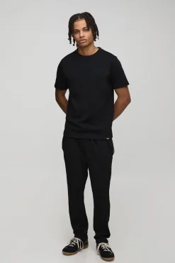 boohooMAN Ensemble t-shirt slim premium en interlock à pintucks et pantalon de jogging<Homme Ensembles|Survêtements