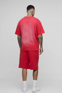 Ensemble T-shirt spray lavé avec appliqué OFCL pour grande taille et short oversize à entrejambe tombante