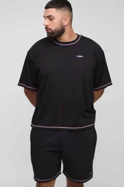 boohooMAN Ensemble T-Shirt Surdimensionné Boxy à Couture Contrastée & Short en Jersey Décontracté Plus Official Man<Homme Tout Afficher|Ensembles Grandes Tailles
