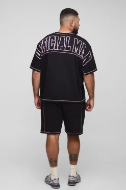 boohooMAN Ensemble T-Shirt Surdimensionné Boxy à Couture Contrastée & Short en Jersey Décontracté Plus Official Man<Homme Tout Afficher|Ensembles Grandes Tailles
