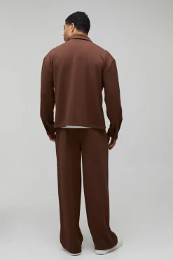 boohooMAN Ensemble Veste Harrington Zippée Regular En Jersey Chevron Et Pantalon Baggy<Homme Nouveautés Grande Taille|Ensembles Grandes Tailles
