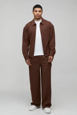 boohooMAN Ensemble Veste Harrington Zippée Regular En Jersey Chevron Et Pantalon Baggy<Homme Nouveautés Grande Taille|Ensembles Grandes Tailles