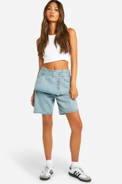 2 En 1 Shorts en Denim à Superposition