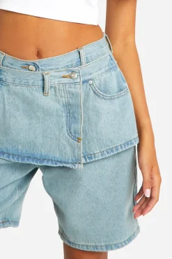 2 En 1 Shorts en Denim à Superposition