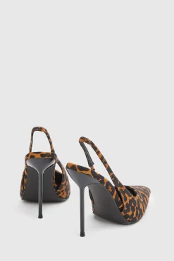 Escarpin À Bride Arrière En Cuir Imprimé Léopard Avec Talon