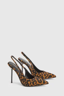 Escarpin À Bride Arrière En Cuir Imprimé Léopard Avec Talon