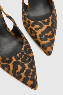 Escarpin À Bride Arrière En Cuir Imprimé Léopard Avec Talon