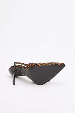 Escarpin À Bride Arrière En Cuir Imprimé Léopard Avec Talon