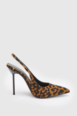 Escarpin À Bride Arrière En Cuir Imprimé Léopard Avec Talon