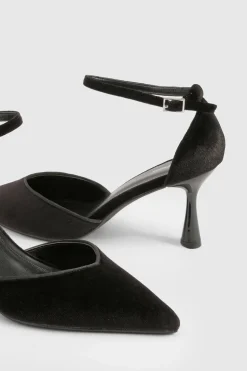 Escarpin court en velours à talon aiguille en 2 parties