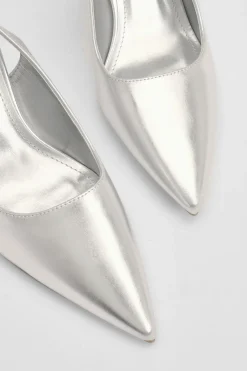 Escarpins À Bride Arrière Bout Pointu En Cuir Métallisé Nicola