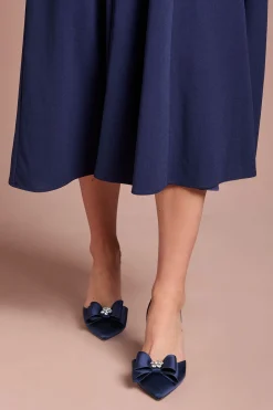 Escarpins à Bride Arrière Collette en Satin avec Nœud Orné de Cristaux et Talon Haut