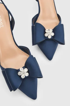 Escarpins Collette À Bride Arrière Et Talon Haut En Satin Ornés D'un Nœud Embelli