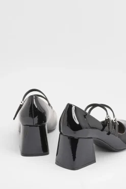 Escarpins Dawn Coupe Large en synthétique Verni Double Bride Mary Jane à Talon Bloc Moyen