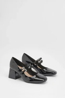 Escarpins Dawn Coupe Large en synthétique Verni Double Bride Mary Jane à Talon Bloc Moyen