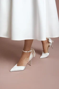 Escarpins de Mariée Kittie à Nœud Satiné Bout Pointu Talon Aiguille Haut Confort