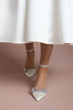 Escarpins de Mariée Krissy en Satin avec Nœud Diamanté et Talon Aiguille Haut