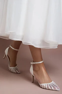 Escarpins de Mariée Krystal en Satin avec Détails Mesh et Talon Aiguille Haut