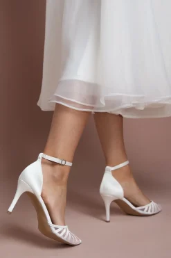 Escarpins de Mariée Krystal en Satin avec Détails Mesh et Talon Aiguille Haut
