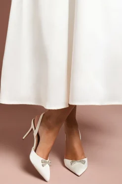 Escarpins de Mariée Scarlett en Satin avec Broche Nœud Diamanté et Bride Arrière à Talon Aiguille Haut