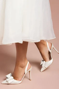 Escarpins de Mariée Tamara à Bride Arrière et Nœud en Satin - Coupe Large