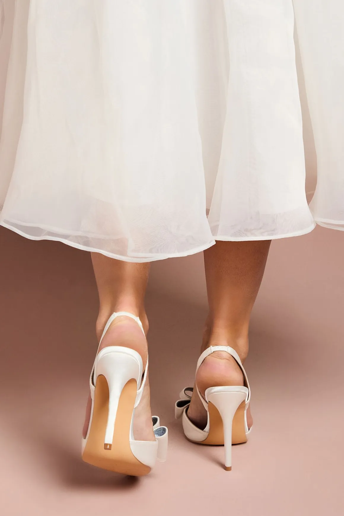 Escarpins de Mariée Tamara à Bride Arrière et Nœud en Satin - Coupe Large