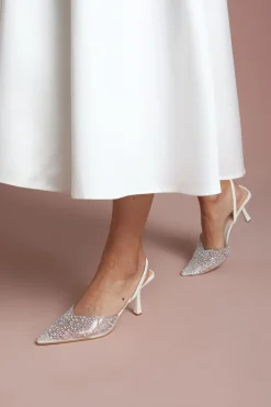 Escarpins de Mariée Tilly à Bride Arrière avec Diamants et Perles à Bout Pointu