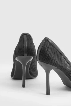 Escarpins de ville plissés en mesh à talon aiguille
