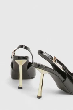 Escarpins de ville slingback à talon aiguille dorés