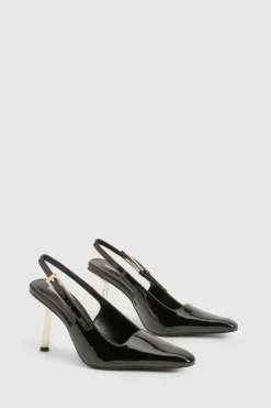 Escarpins de ville slingback à talon aiguille dorés