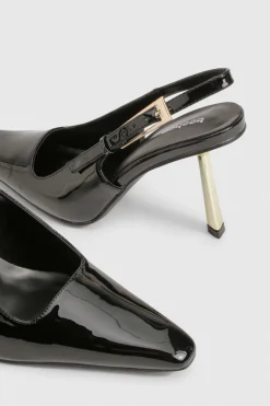 Escarpins de ville slingback à talon aiguille dorés