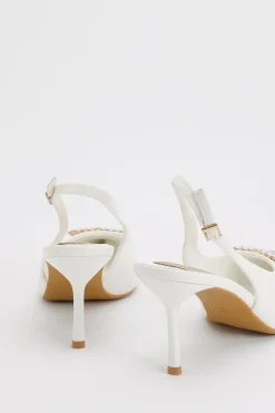 Escarpins Diana À Bride Arrière En Synthétiquecuir Blanc Avec Liseré Carré Coloré Et Talon Aiguille Moyen